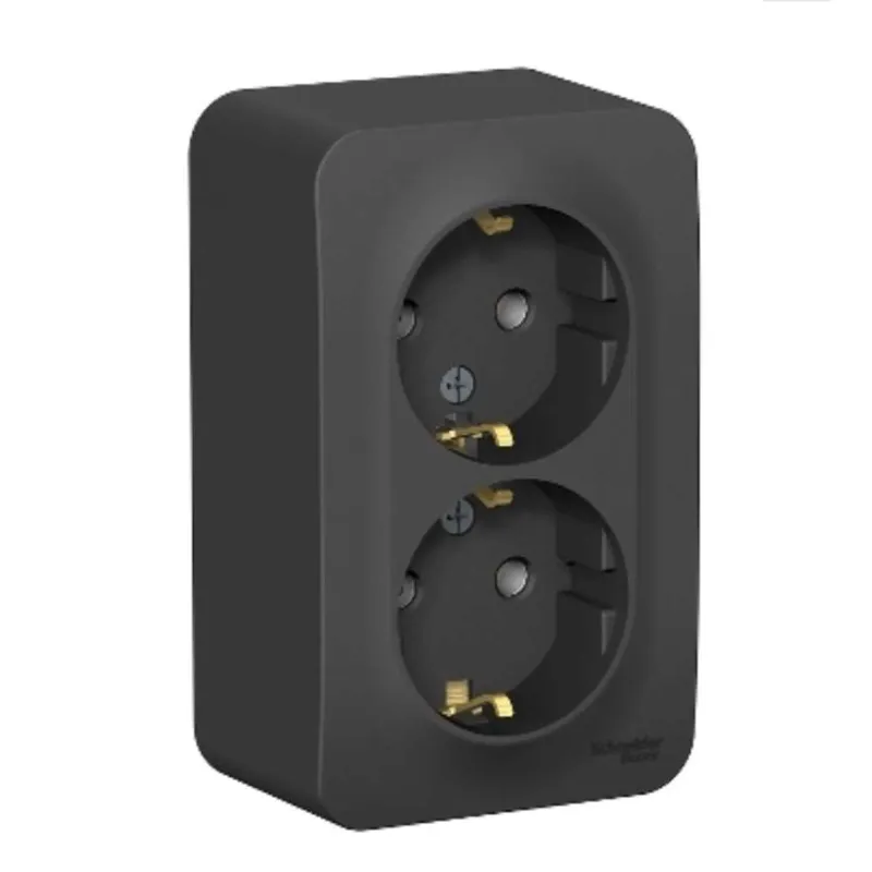 Розетка двухместная накладная с заземлением Blanca антрацит IP20 Systeme Electric_1