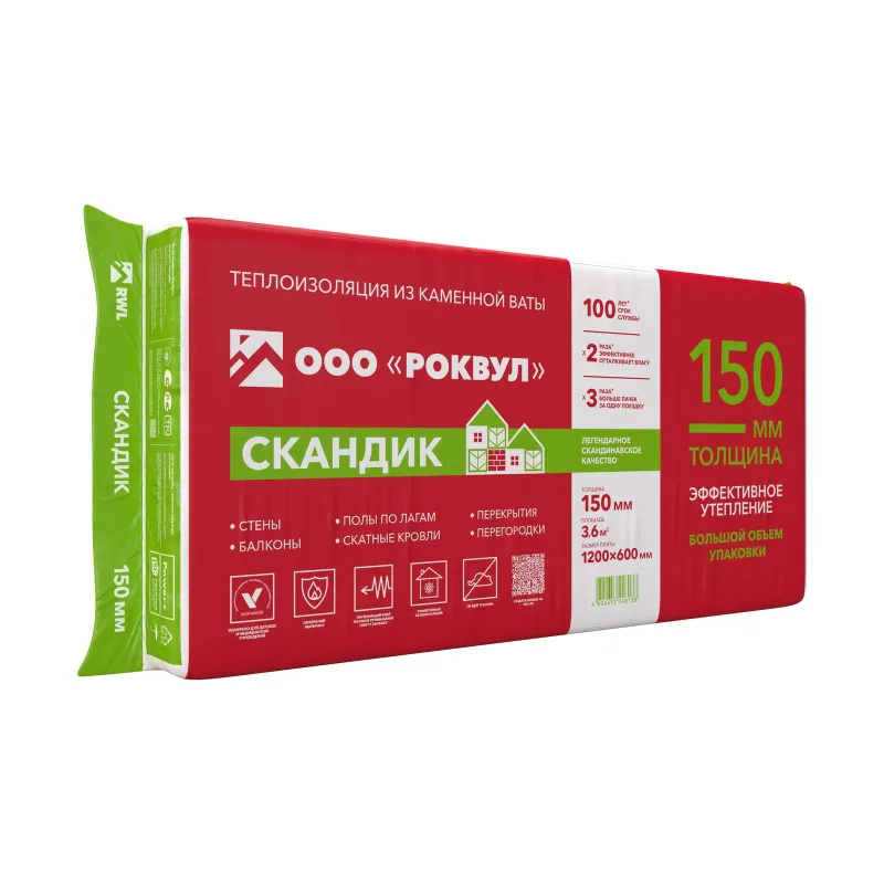 Утеплитель 1200х600х150 мм Роквул Скандик 32 кг/м³ 3,6 м²_1