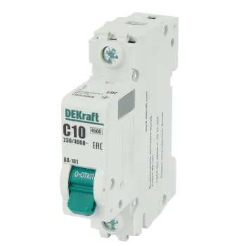 Изображение товара Автоматический выключатель однополюсный C 10А 4.5кА DEKraft для защиты электросетей Изображение товара Автоматический выключатель однополюсный C 10А 4.5кА DEKraft для защиты электросетей