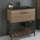 Тумба подвесная Comforty Бредфорд 75 с черной матовой раковиной 75E дуб темный_3