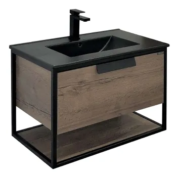 Изображение товара Тумба подвесная Comforty Бонн 75 с черной матовой раковиной дуб темный Изображение товара Тумба подвесная Comforty Бонн 75 с черной матовой раковиной дуб темный