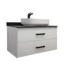 Тумба подвесная Comforty Амстердам 95 с раковиной T Y9378 белый глянцевый с черной матовой столешницей_1