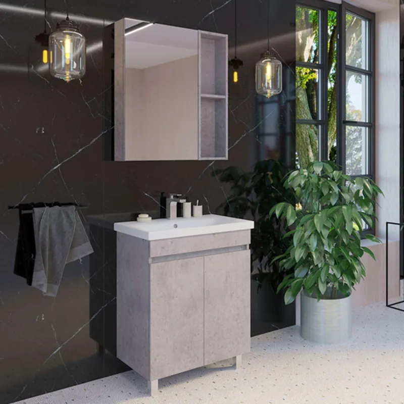 Зеркало шкаф Comforty Осло 70 бетон светлый_1