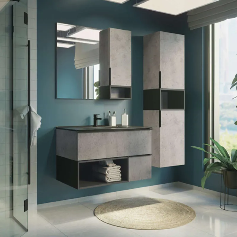 Зеркало шкаф Comforty Франкфурт 90 бетон светлый_1