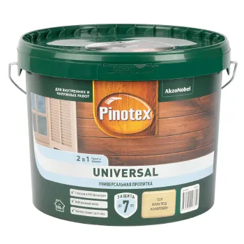 Изображение товара Пропитка Pinotex Universal 2в1 бесцветная 9 л под колеровку для дерева Изображение товара Пропитка Pinotex Universal 2в1 бесцветная 9 л под колеровку для дерева