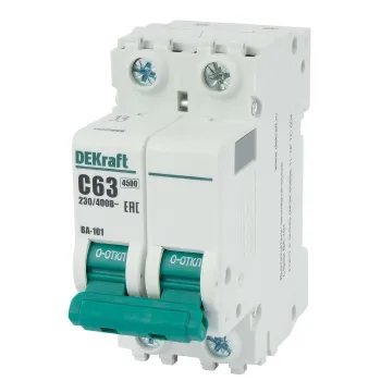 Изображение товара Автоматический двухполюсной выключатель DEKraft 63А 4.5кА для защиты электросетей Изображение товара Автоматический двухполюсной выключатель DEKraft 63А 4.5кА для защиты электросетей