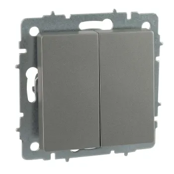 Изображение товара Двухклавишный встраиваемый выключатель IEK Brite сталь IP20 Изображение товара Двухклавишный встраиваемый выключатель IEK Brite сталь IP20