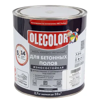 Изображение товара Эмаль алкидно-уретановая Olecolor для бетонных полов глянцевая 2,7 кг Изображение товара Эмаль алкидно-уретановая Olecolor для бетонных полов глянцевая 2,7 кг