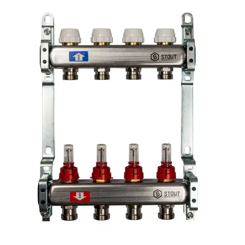 Коллекторная группа Stout 1" на 4 выхода с расходомерами_1
