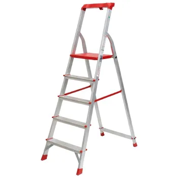 Изображение товара Алюминиевая 5-ступенчатая профессиональная стремянка с органайзером 1,08м Изображение товара Алюминиевая 5-ступенчатая профессиональная стремянка с органайзером 1,08м
