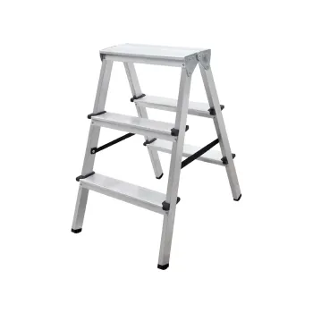 Изображение товара Алюминиевая двухсторонняя стремянка 3 ступени высота 0,65м Надежная и безопасная Изображение товара Алюминиевая двухсторонняя стремянка 3 ступени высота 0,65м Надежная и безопасная