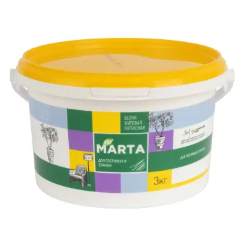 Изображение товара Интерьерная сухая латексная краска Марта матовая 3кг для стен и потолков Изображение товара Интерьерная сухая латексная краска Марта матовая 3кг для стен и потолков