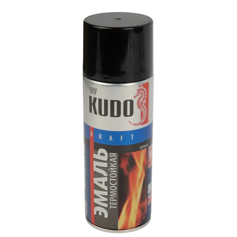 Эмаль аэрозольная термостойкая Kudo черная (до+800°С) матовая 0,52л_1