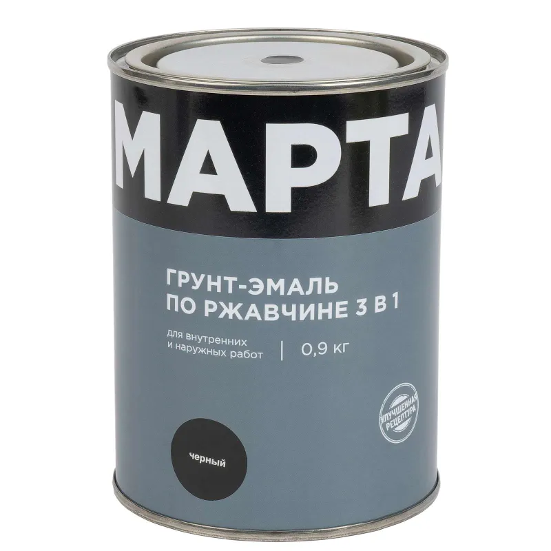 Грунт-эмаль по ржавчине 3в1 Марта черная глянцевая 0,9кг_1