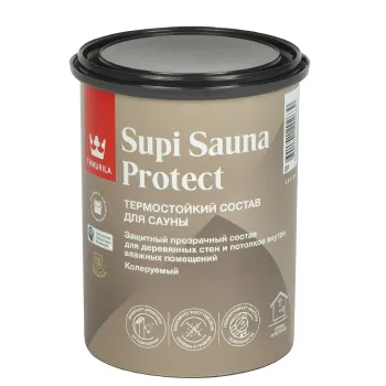 Изображение товара Защитный состав для деревянных поверхностей в сауне Tikkurila Supi Sauna Protect 0,9л Изображение товара Защитный состав для деревянных поверхностей в сауне Tikkurila Supi Sauna Protect 0,9л