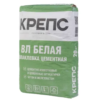 Изображение товара Шпаклевка цементная фасадная Крепс ВЛ белая 20 кг Изображение товара Шпаклевка цементная фасадная Крепс ВЛ белая 20 кг
