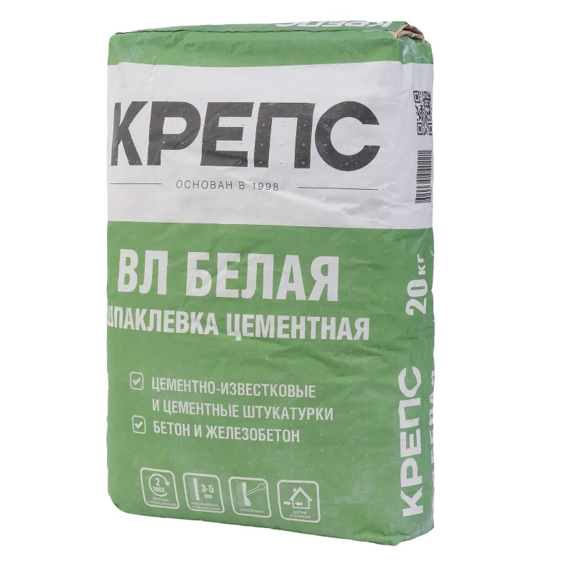 Шпаклевка цементная фасадная Крепс ВЛ белая 20 кг_1