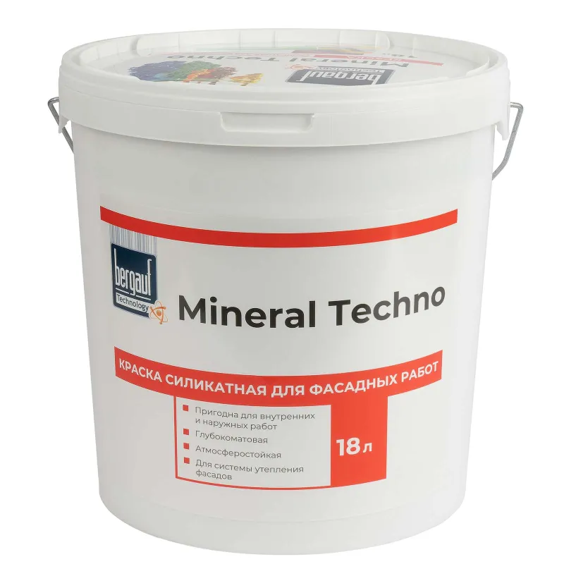 Краска фасадная Mineral Techno глубокоматовая (база С) 18л Bergauf_1