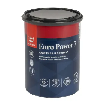 Изображение товара Интерьерная моющаяся матовая краска Tikkurila Euro 7 0.9л для стен и потолков Изображение товара Интерьерная моющаяся матовая краска Tikkurila Euro 7 0.9л для стен и потолков