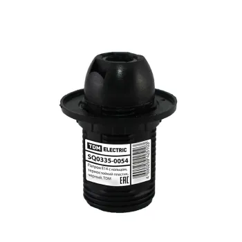 Изображение товара Патрон Е14 с кольцом термостойкий пластик черный Изображение товара Патрон Е14 с кольцом термостойкий пластик черный