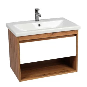 Изображение товара Подвесная тумба с раковиной Viant Бостон 60 коричневый белый дизайн Изображение товара Подвесная тумба с раковиной Viant Бостон 60 коричневый белый дизайн