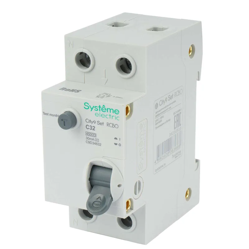 Дифференциальный автомат двухполюсный C 32А 30мА AC 4,5кА City9 Systeme Electric_1