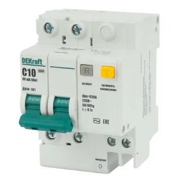 Изображение товара Выключатель автоматический дифференциальный DEKraft С 10А 30мА тип AC Изображение товара Выключатель автоматический дифференциальный DEKraft С 10А 30мА тип AC