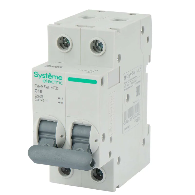 Выключатель автоматический двухполюсный C 10А 4,5кА City9 Systeme Electric_1