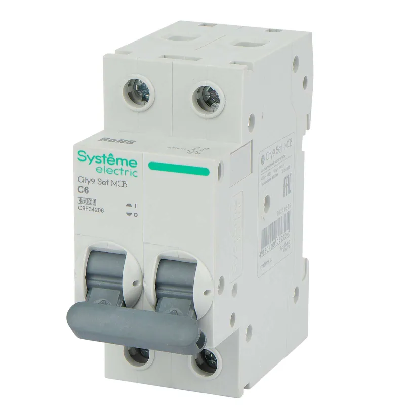 Выключатель автоматический двухполюсный C 6А 4,5кА City9 Systeme Electric_1
