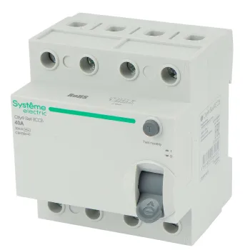 Изображение товара УЗО четырехполюсное 40А 30мА тип AC City9 Systeme Electric для трехфазных систем Изображение товара УЗО четырехполюсное 40А 30мА тип AC City9 Systeme Electric для трехфазных систем
