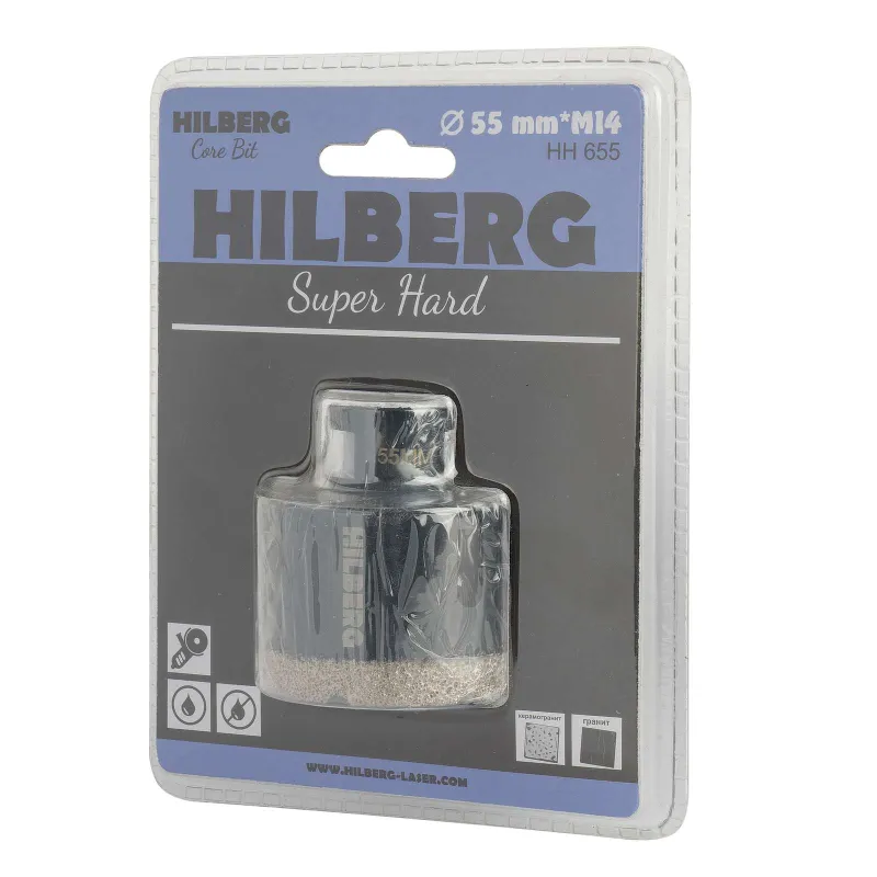 Коронка алмазная Hilberg Super Hard по керамике и керамограниту для УШМ 55 мм_1