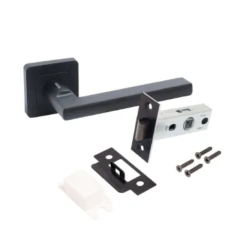 Изображение товара Комплект ручка и защелка Аллюр Венсан BL+L45-8 черный матовый Изображение товара Комплект ручка и защелка Аллюр Венсан BL+L45-8 черный матовый