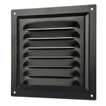 Изображение товара Металлическая вентиляционная решетка Era 150х150 мм с сеткой черная наружная Изображение товара Металлическая вентиляционная решетка Era 150х150 мм с сеткой черная наружная