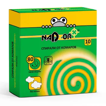 Изображение товара Спираль от комаров Nadzor, 10 штук - защита от насекомых Изображение товара Спираль от комаров Nadzor, 10 штук - защита от насекомых