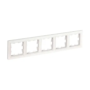 Изображение товара Пятиместная рамка IEK Brite IP20 белая для выключателей и розеток Изображение товара Пятиместная рамка IEK Brite IP20 белая для выключателей и розеток