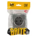 Механизм розетки с заземлением Brite сталь IP20 IEK_5
