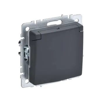 Изображение товара Накладная розетка с заземлением со шторками и крышкой IEK Brite IP44 графит Изображение товара Накладная розетка с заземлением со шторками и крышкой IEK Brite IP44 графит