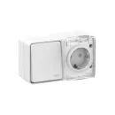 Блок выключателя одноклавишный и розетка с крышкой AtlasDesign белый IP54 Systeme Electric_1