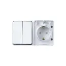Блок выключателя двухклавишный и розетка с крышкой AtlasDesign белый IP54 Systeme Electric_2