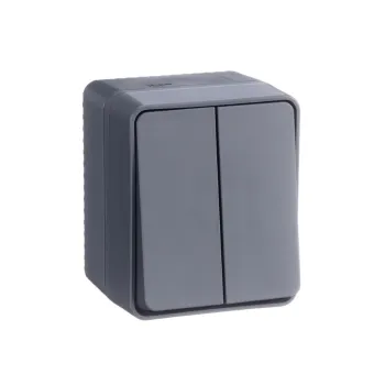 Изображение товара Двухклавишный накладной выключатель AtlasDesign Systeme Electric IP54 антрацит Изображение товара Двухклавишный накладной выключатель AtlasDesign Systeme Electric IP54 антрацит