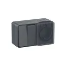 Блок выключателя двухклавишный и розетка с крышкой AtlasDesign антрацит IP54 Systeme Electric_1