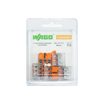 Изображение товара Клемма Wago 221-413 3-х проводная самозажимная 0,14-4 мм² Изображение товара Клемма Wago 221-413 3-х проводная самозажимная 0,14-4 мм²