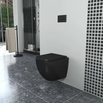 Изображение товара Унитаз подвесной безободковый D&K Matrix с сиденьем микролифт черный Изображение товара Унитаз подвесной безободковый D&K Matrix с сиденьем микролифт черный