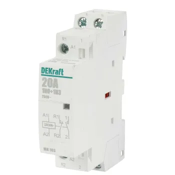 Изображение товара Контaktor модульный DEKraft 20А 1НО+1НЗ надежное управление электросистем Изображение товара Контaktor модульный DEKraft 20А 1НО+1НЗ надежное управление электросистем
