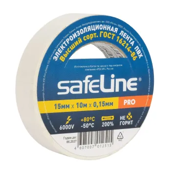 Изображение товара Изолента 15ммх10м белая ПВХ для электромонтажа Safeline Изображение товара Изолента 15ммх10м белая ПВХ для электромонтажа Safeline