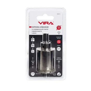 Изображение товара Коронка алмазная Vira по керамике 32 мм с центрирующим сверлом Изображение товара Коронка алмазная Vira по керамике 32 мм с центрирующим сверлом