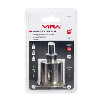 Изображение товара Коронка алмазная Vira по керамике 40 мм с центрирующим сверлом Изображение товара Коронка алмазная Vira по керамике 40 мм с центрирующим сверлом