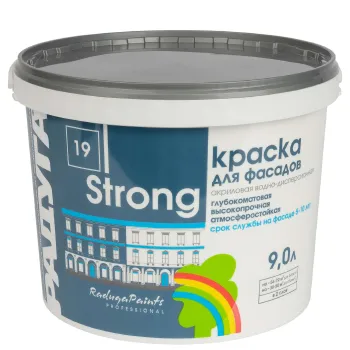 Изображение товара Фасадная краска Радуга Strong 9л глубокоматовая для внешних и внутренних работ Изображение товара Фасадная краска Радуга Strong 9л глубокоматовая для внешних и внутренних работ