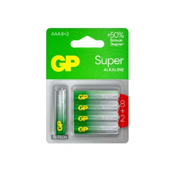 Изображение товара Батарейки алкалиновые GP Super Alkaline AAA 24А, 10 шт Изображение товара Батарейки алкалиновые GP Super Alkaline AAA 24А, 10 шт