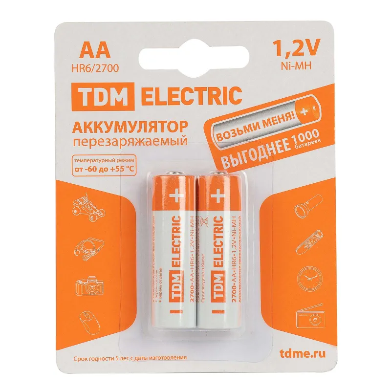Аккумулятор AA TDM 2700 mAh Ni-MH 2 шт/уп_1